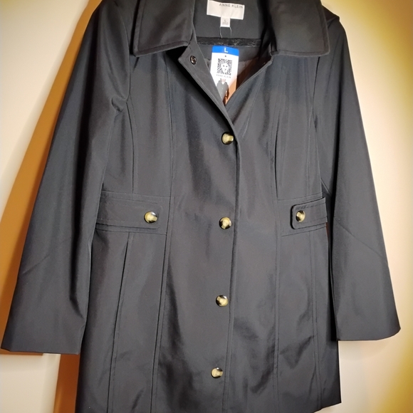 Anne Klein Jackets & Blazers - Anne Klein Black Trench Coat Snap Front Closure Removable Hood